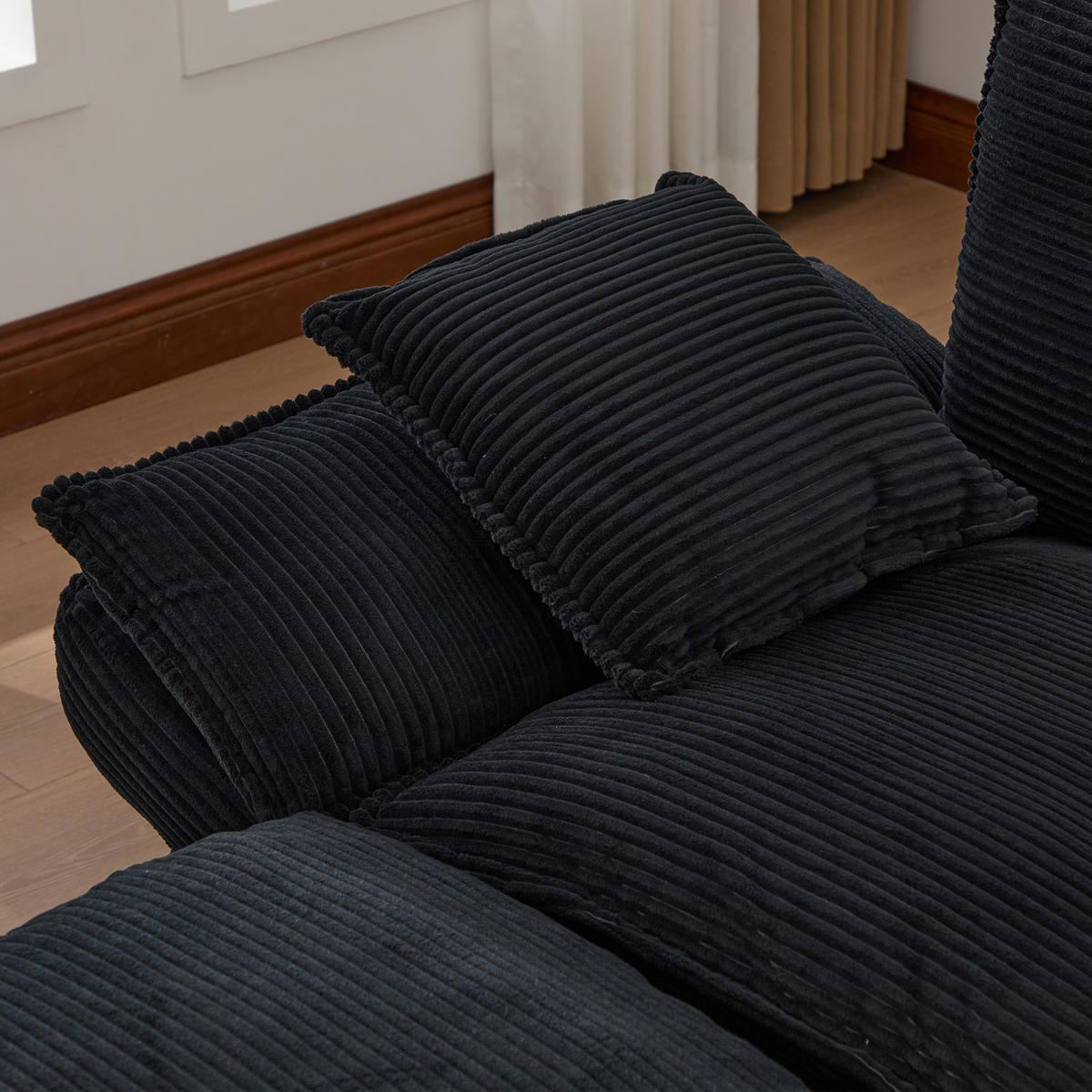 2-SITZER Sofa aus Corduroy 190x132x84 cm mit Hocker & USB-C, schwarz - Schwarz, Textil (132/84/190cm)