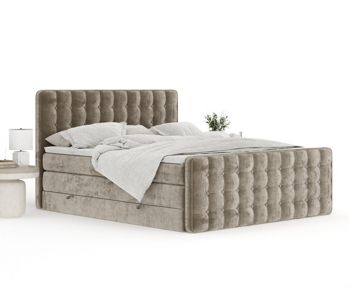 BOXSPRINGBETT Velouria Beige 140/200 cm - Beige/Schwarz, Holz/Holzwerkstoff (140/200cm) - Maison de Reve