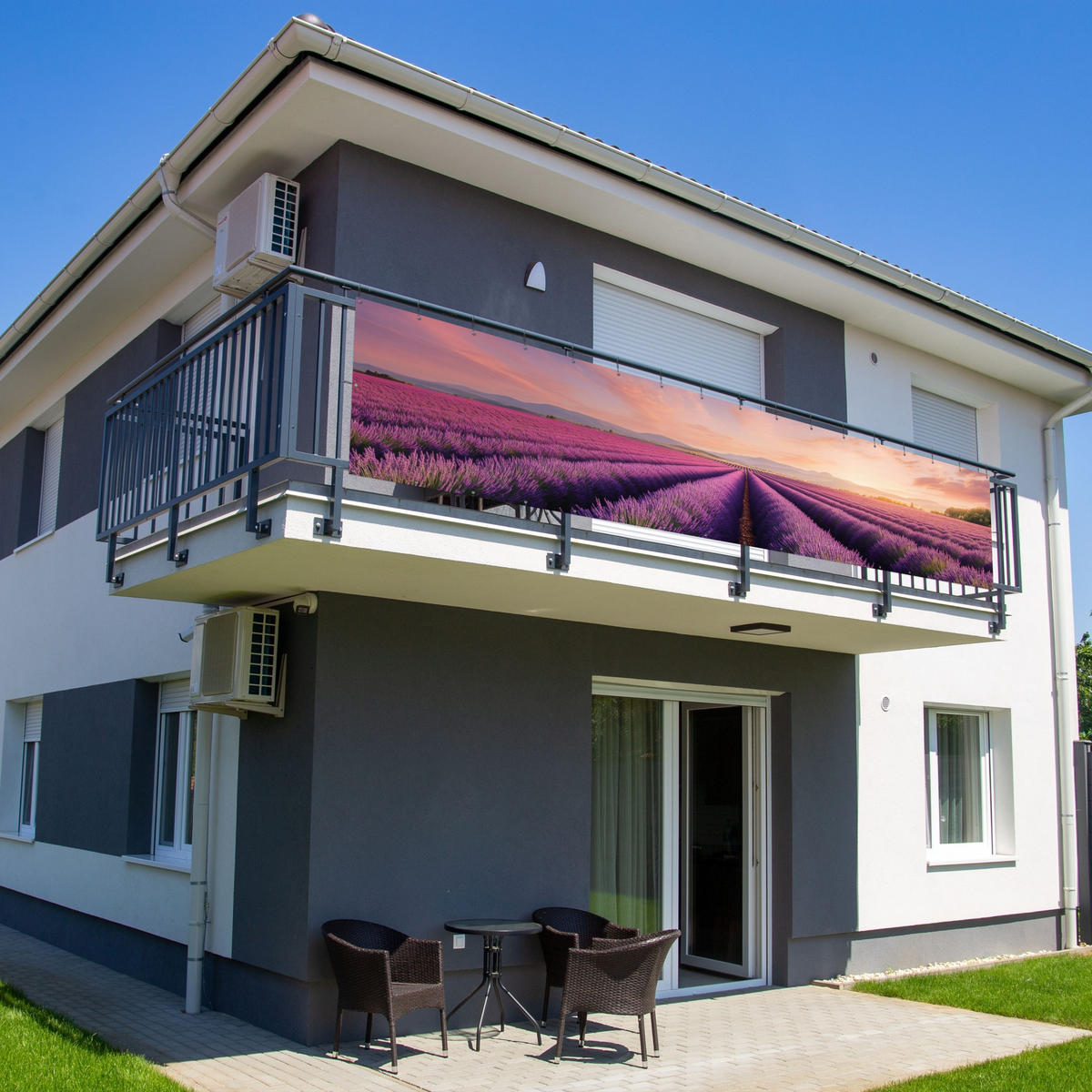 BALKON-SICHTSCHUTZ Lavendelfeld - Sonnenuntergang - Lila - Blumen - Violett, Kunststoff (500/110cm) - MuchoWow