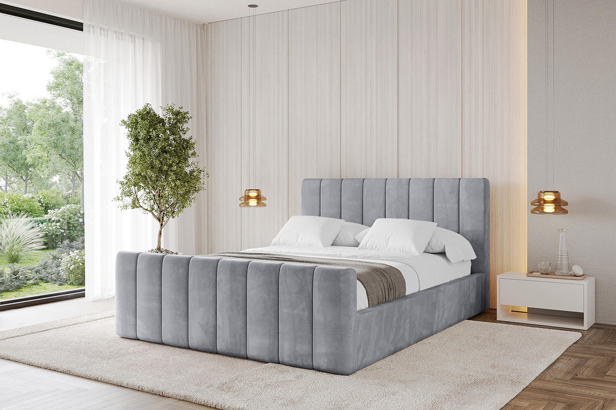 POLSTERBETT mit Bettkasten, Fußteil und Lattenrost, Boxbett ohne Matratze - STERA-Z 180x200 Hellgrau - Hellgrau, Holzwerkstoff/Textil (180/200cm) - ALTDECOR