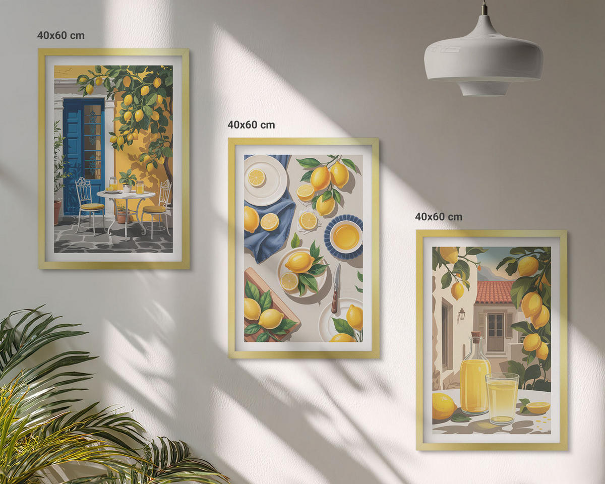 BILDER SET 3er Set - 40x60 cm Goldrahmen - Zitronengarten mit Getränken - Goldfarben, Kunststoff (40/60cm) - TULUP