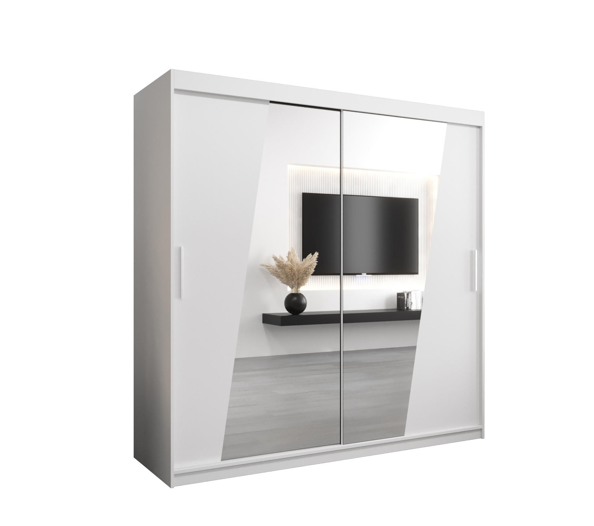 SCHWEBETÜRENSCHRANK 200/200/62 2-türig - Silberfarben/Weiß, Holz/Kunststoff (200/200/62cm) - Abiks Möbel