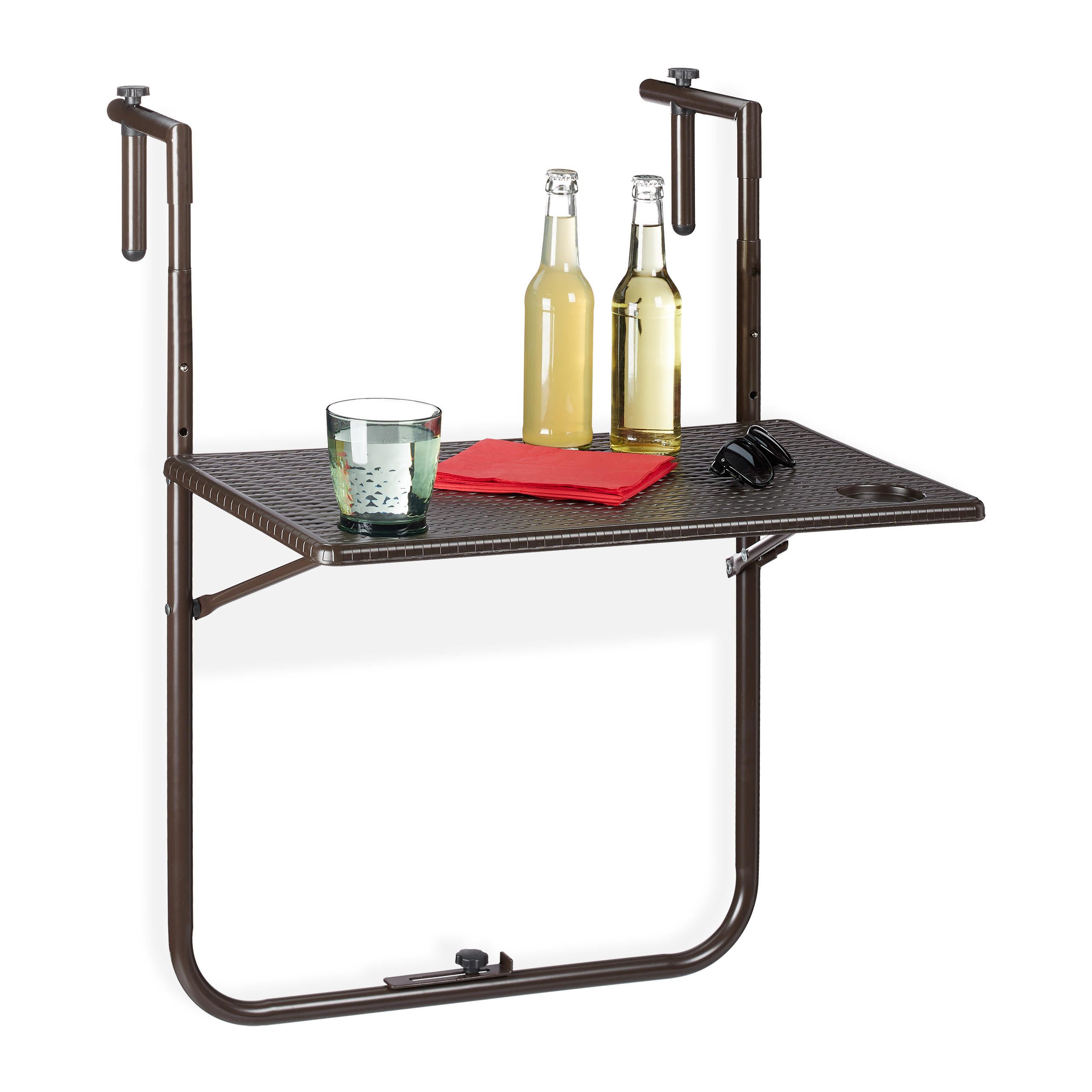 BALKONHÄNGETISCH - Braun, Kunststoff/Metall (59/59.5/83cm) - Relaxdays