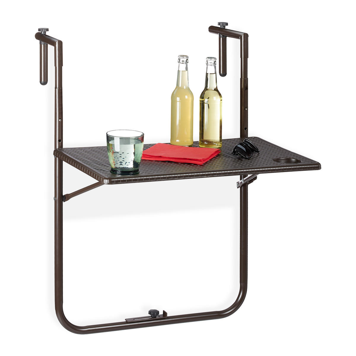 BALKONHÄNGETISCH - Braun, Kunststoff/Metall (59/59.5/83cm) - Relaxdays