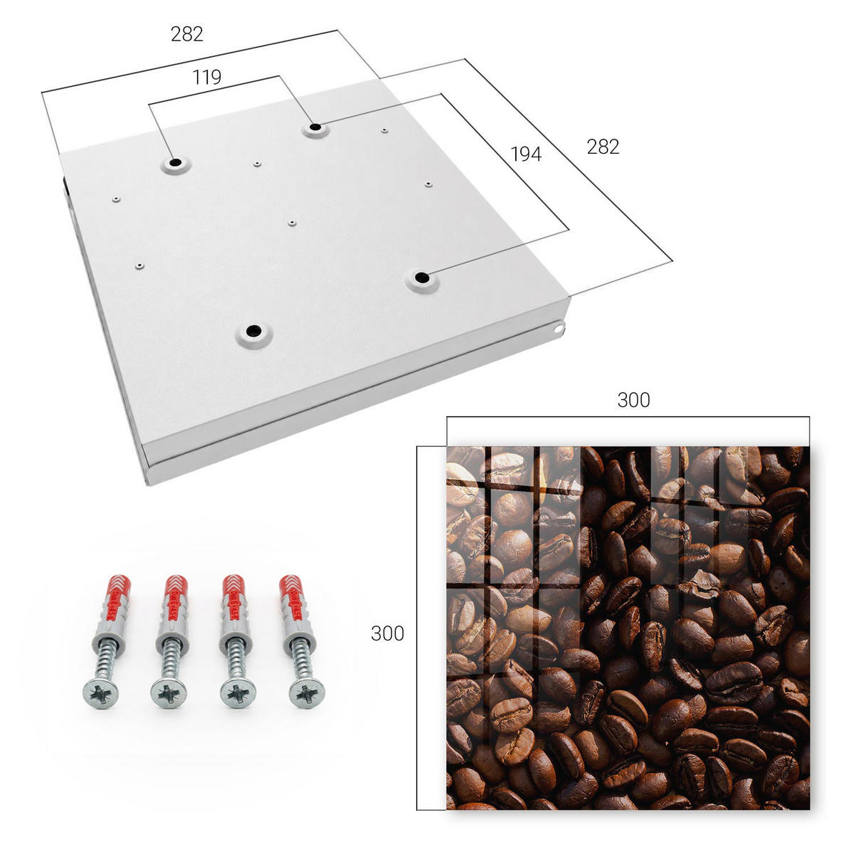 SCHLÜSSELBOX Weiß 30x30 cm – Türöffnung nach rechts - Aromatischer Kaffee - Braun, Metall (30/30/5cm) - TULUP