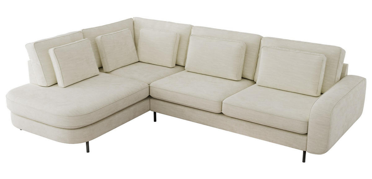 ROHOVÁ SEDAČKA CALENO L - Krémová Hrubě tkaná žinylka - Pravá Strana - černá/krémová, kov/textil (317/225cm) - MKS