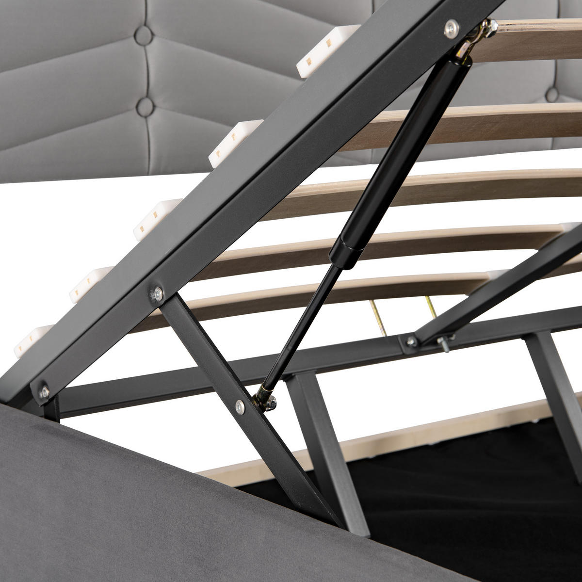 POLSTERBETT 140x190 Hydraulik Streifen Kopfteil Samt Grau - Grau, Textil (140/190cm) - FLIEKS