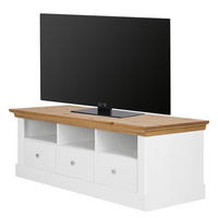 MASSIVES TV-LOWBOARD - Kiefer Weiß / Kiefer - Silberfarben/Kieferfarben, Holz/Metall (145/49/56cm) - home24