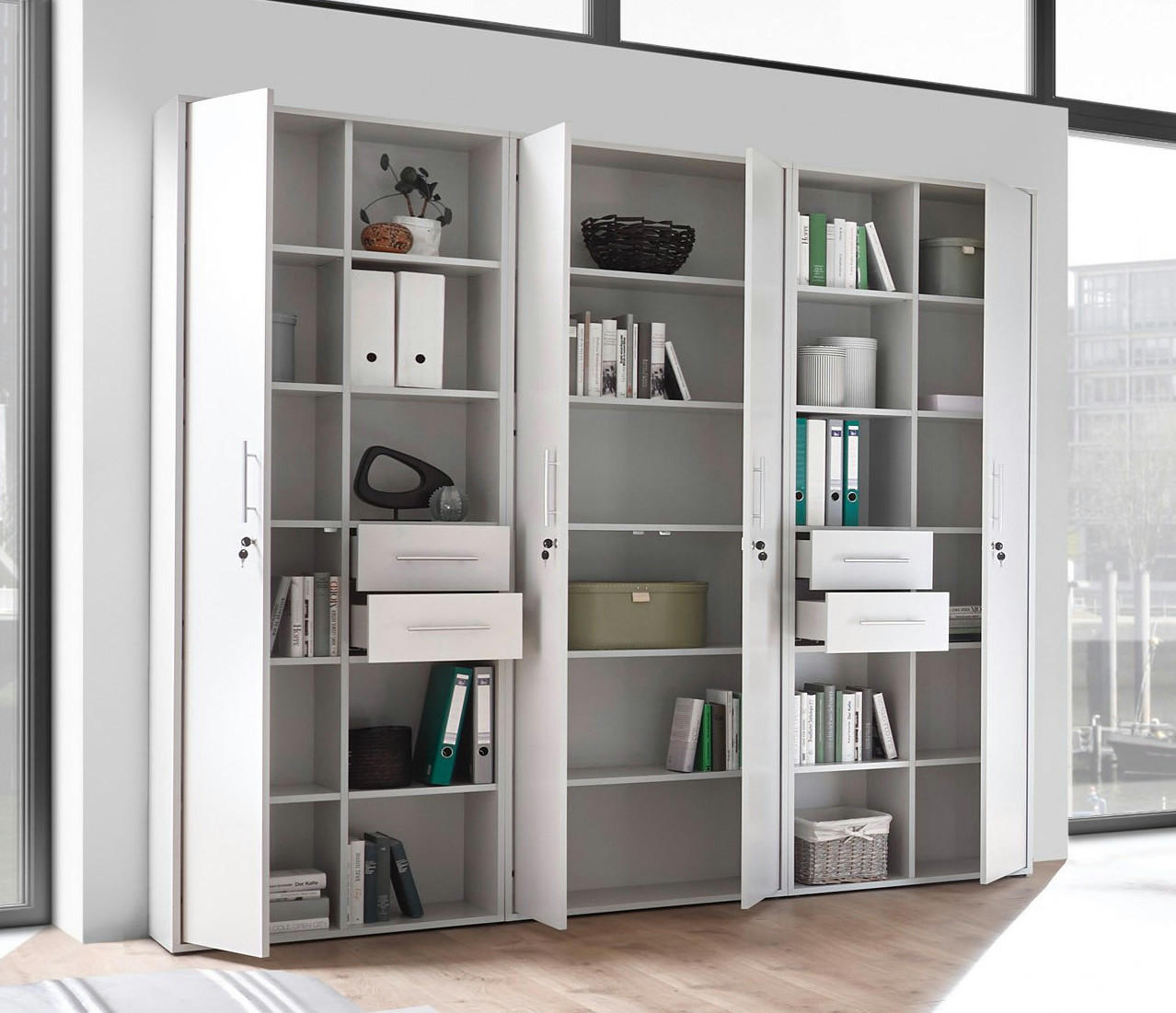 AKTENSCHRANK Pronto in Lichtgrau Kombination abschließbar - Grau, Holzwerkstoff (80/200/120cm)