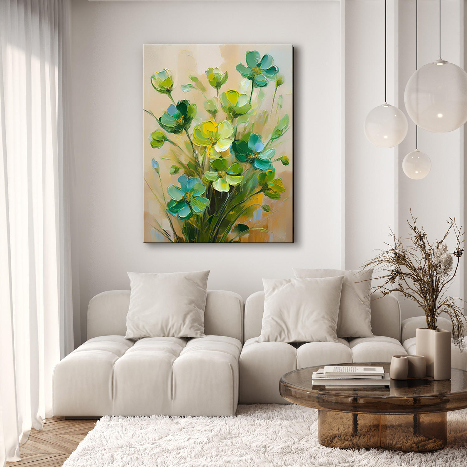 WANDBILD grün gemalte blume - Grün, Textil (40/60cm) - Feeby