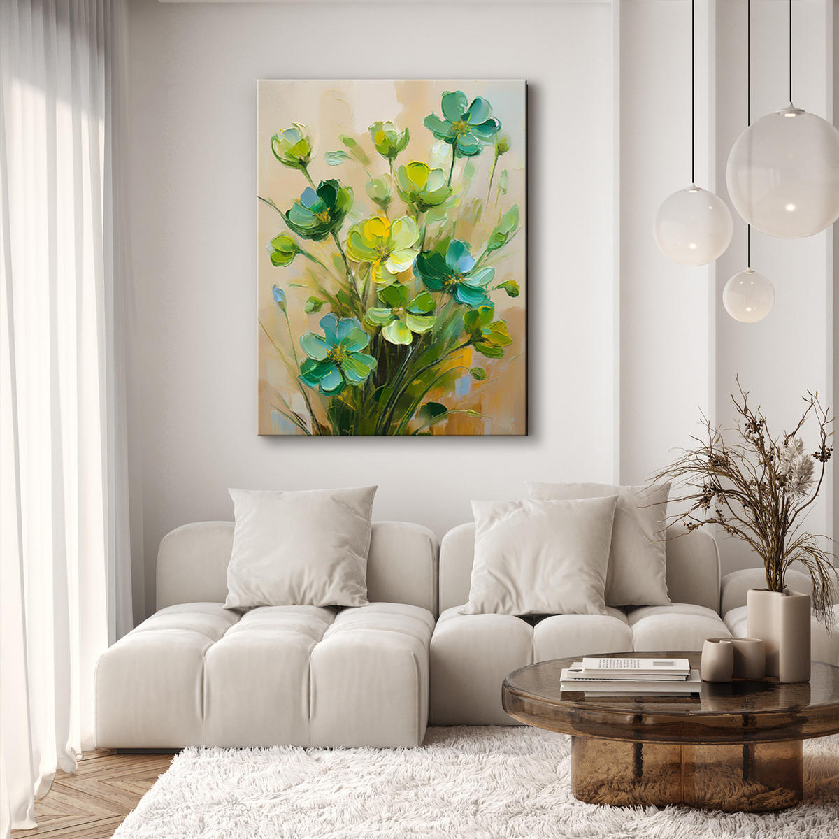 WANDBILD grün gemalte blume - Grün, Textil (40/60cm) - Feeby