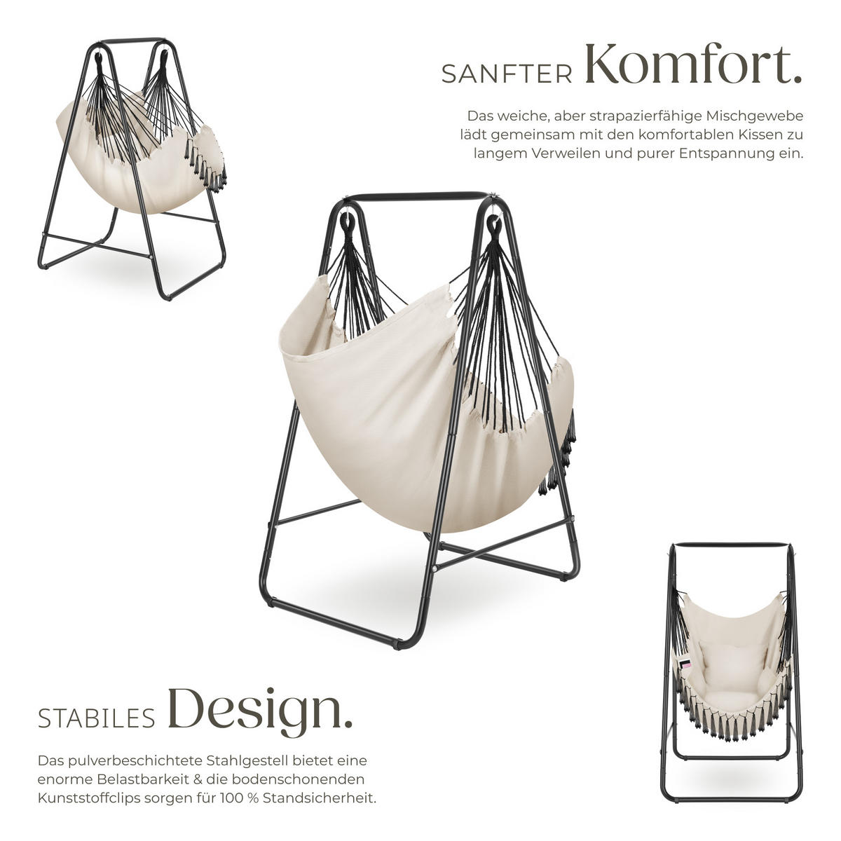 HÄNGESESSEL Alison,85 x 100 x 154,5 cm,beige - Beige, Naturmaterialien/Textil (85/154.5/100cm) - tectake