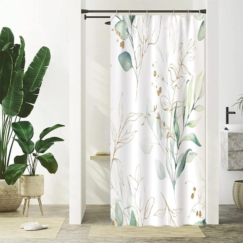 DUSCHVORHANG Blätter Badewanne schimmelresistent wasserdicht Stoff Polyester waschbar mit Haken 90 x 180 cm - Grün, Textil (180/90cm) - MCBOSON