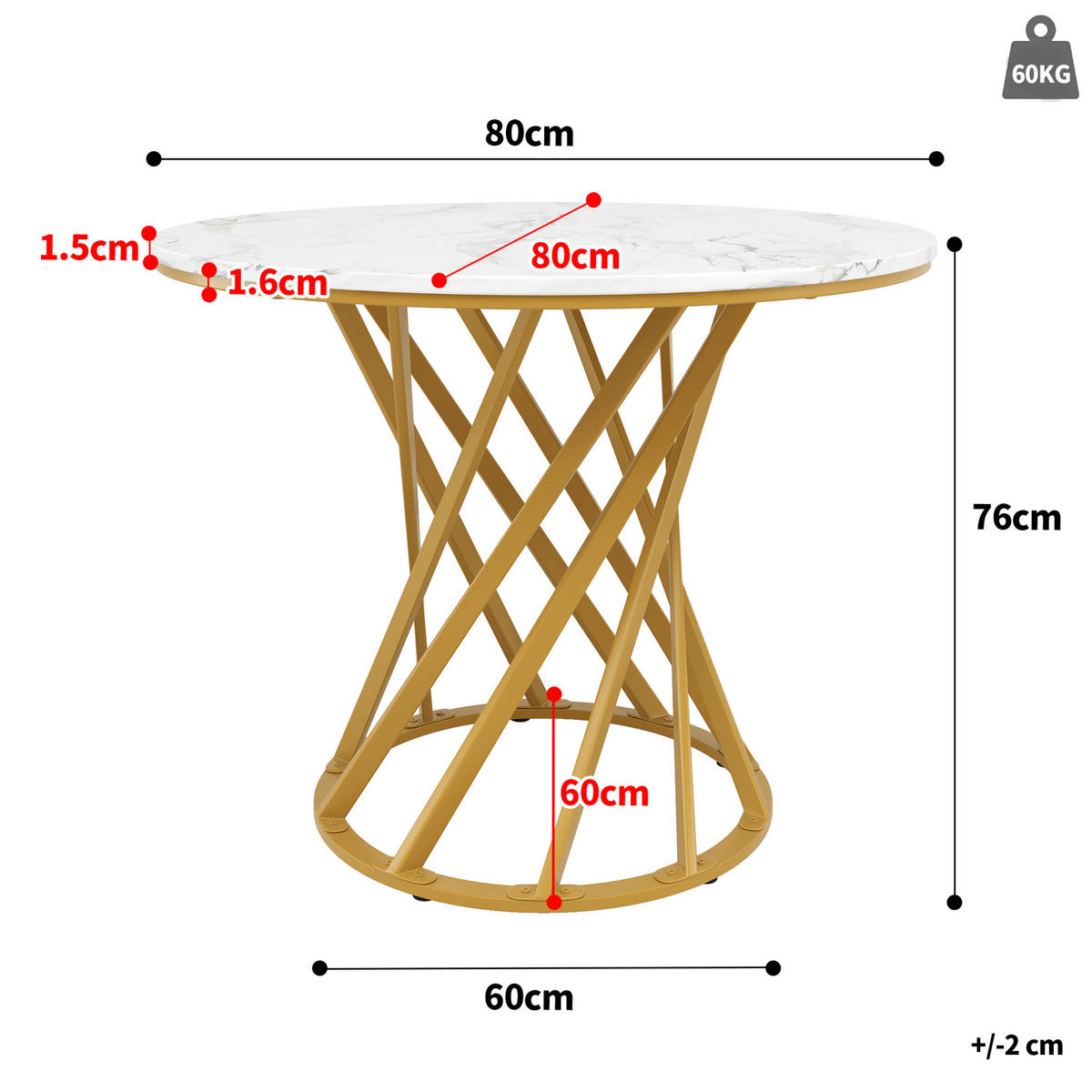 JEDÁLENSKÝ stôl 80/80/76 cm MDF a kov zlatá/biela - zlatá, kompozitné drevo (80/80/76cm) - BEAOK