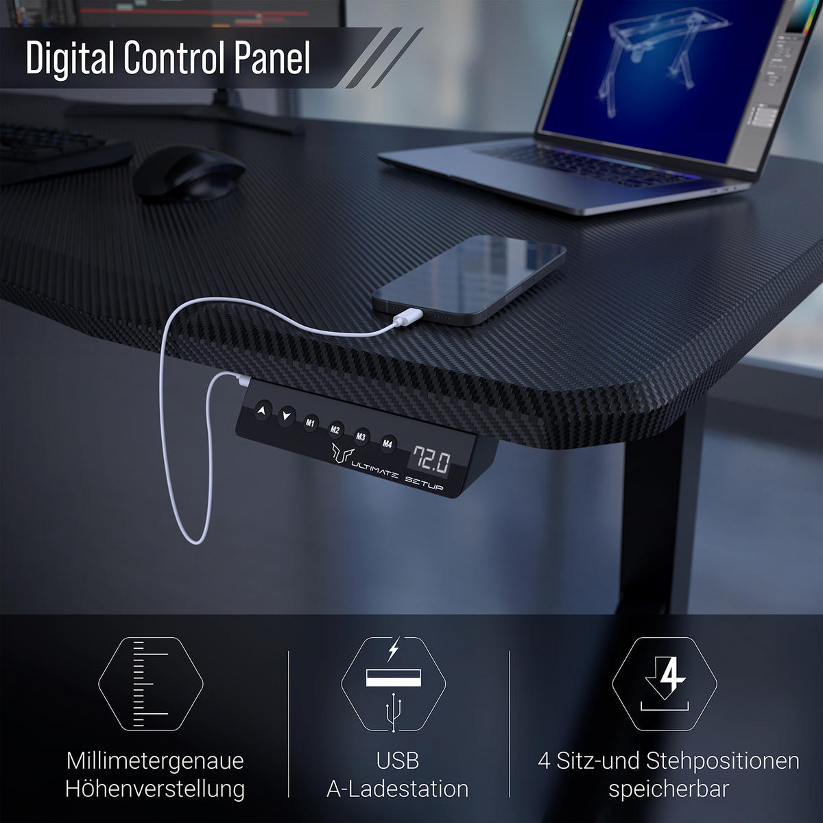 TISCHGESTELL höhenverstellbar elektrisch - Schwarz - Schwarz, Metall (160/60/120cm) - Ultimate Setup