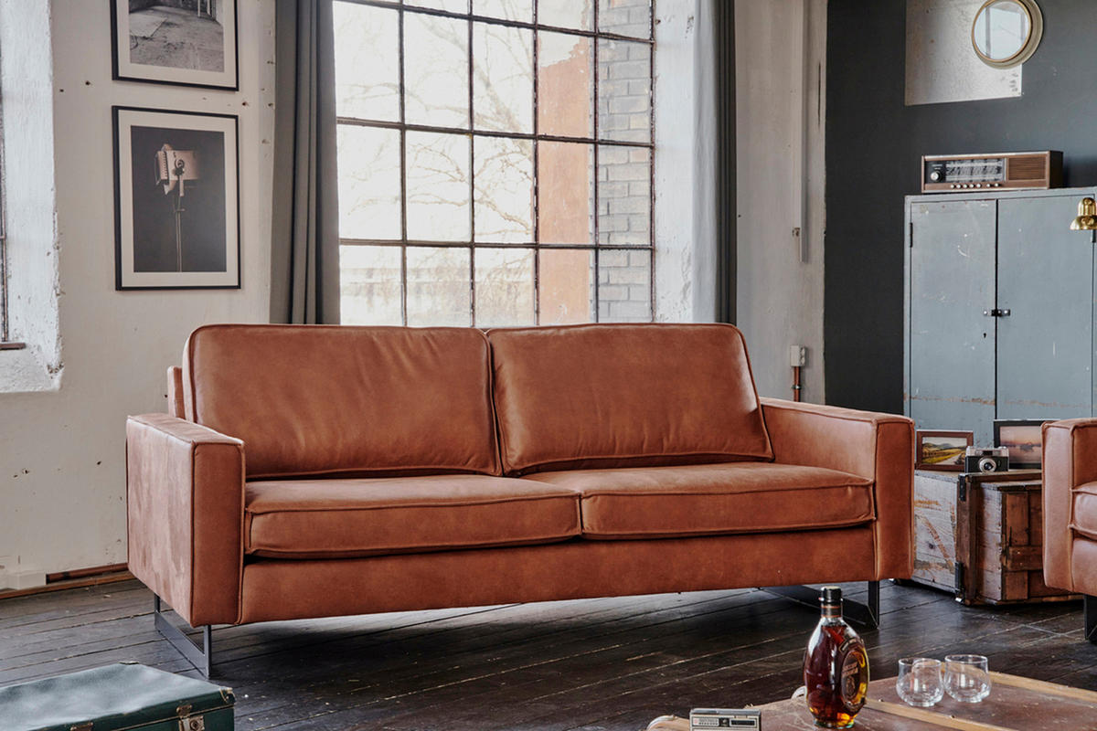 SOFA VILNIUS Braun Kunstleder - Dunkelbraun/Schwarz, Textil (166/85/99cm) - KAWOLA