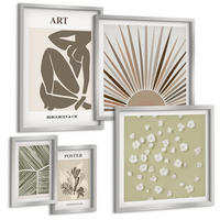 BILDER SET 5er Set - 50x50 cm & 20x30 cm & 40x60 cm Silberner Rahmen - Pflanzenmotive in gedeckten Farben - Silberfarben, Kunststoff (40/60cm) - TULUP