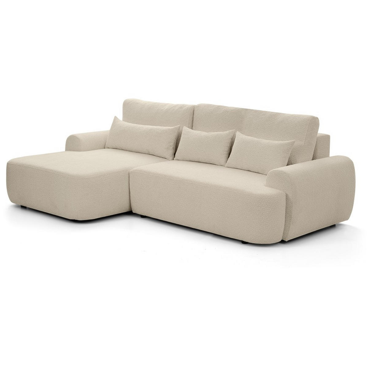 ECKSCHLAFSOFA Oliver im Bouclé-Gewebe, Beige, links - Beige/Schwarz, Textil (266/160cm) - Beautysofa
