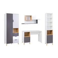 JUGENDZIMMER-SET JUSTIN D 4-teilig in Weiß / Graphit / Grau / Eiche - Eichefarben/Graphitfarben, Holzwerkstoff (241/190/55cm) - Deine Möbel 24