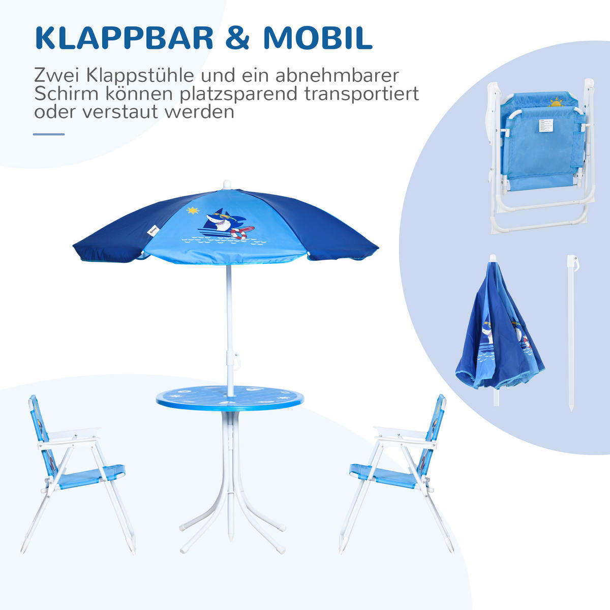 KINDERSITZGRUPPE, Blau, Metall, Polyester - Blau, Metall - Outsunny