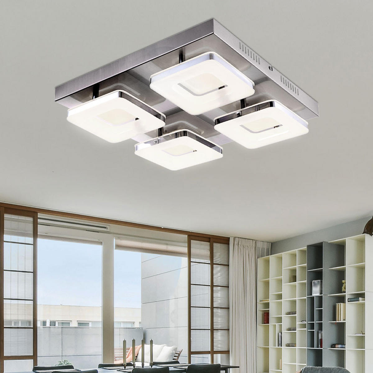 LED DECKENLEUCHTE Stahl Silber Chrom - Silberfarben, Metall (39/39/7.5cm) - Globo Lighting