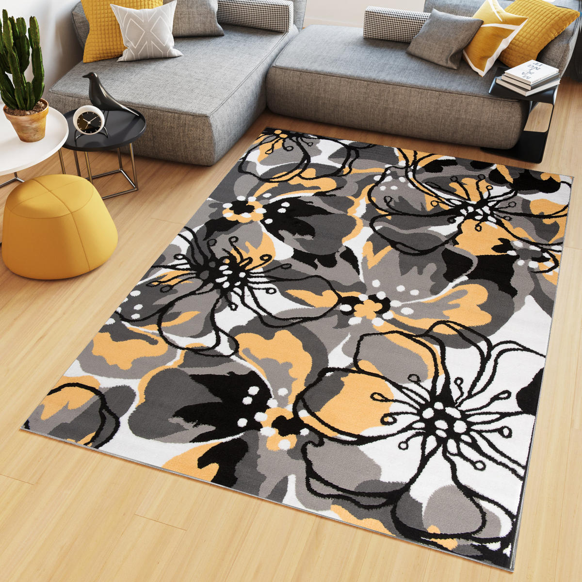TEPPICH MAYA Gelb Floral Blumen 140/200 cm - Gelb, Textil (140/200cm) - Tapiso