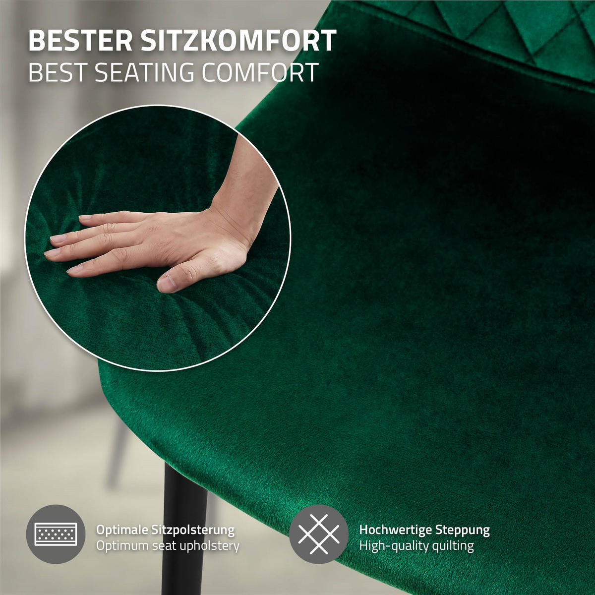 JÍDELNÍ ŽIDLE, sada 4 ks, tmavě zelený samet - černá/tmavě zelená, kov/textil (51/89/44cm) - ML-DESIGN