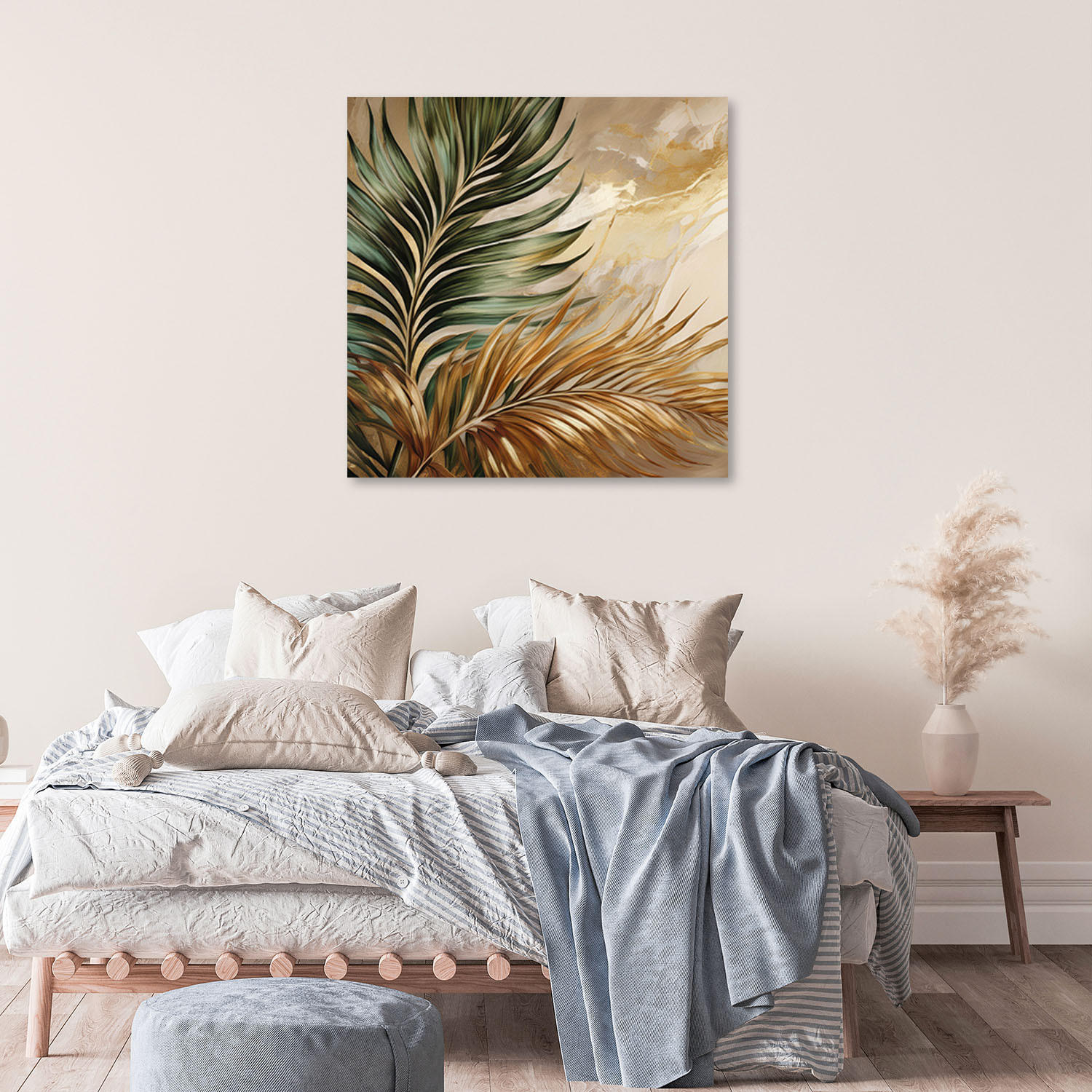 LEINWANDBILD Boho-Pflanzenblätter auf goldenem Marmor 40x40cm - Goldfarben, Textil (40/40cm) - Feeby