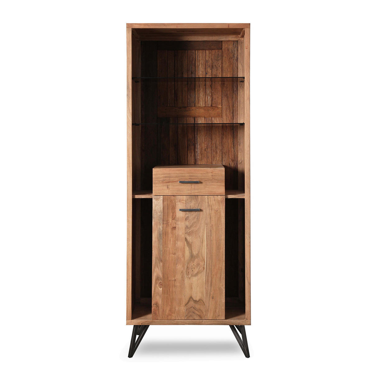 MASSIVE STANDVITRINE - inkl. Beleuchtung - Akazie - Akaziefarben, Holz (72/195/40cm) - home24
