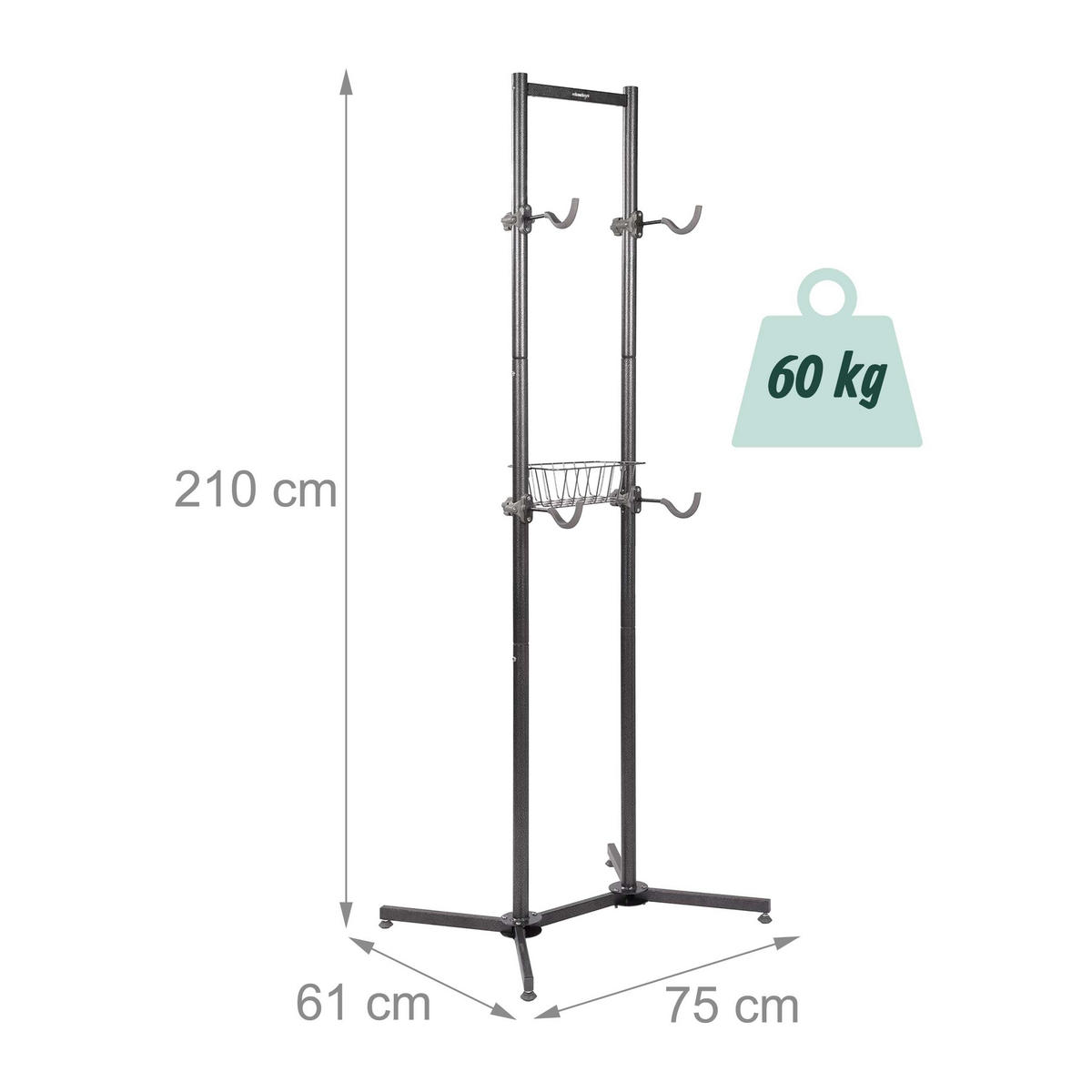 FAHRRADSTÄNDER Schwarz Grau für 2 Fahrräder mit Korb - Schwarz, Kunststoff/Metall (75/210/61cm) - Relaxdays