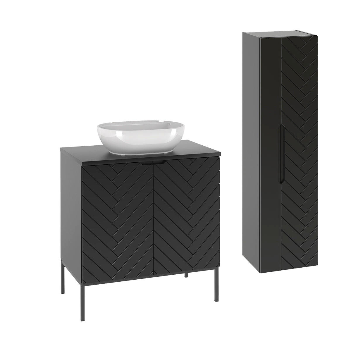 BADMÖBEL 80.6cm Daria 2er-Set Schwarz - Schwarz, Holzwerkstoff (80.6/84.2/46.5cm) - Petits-meubles