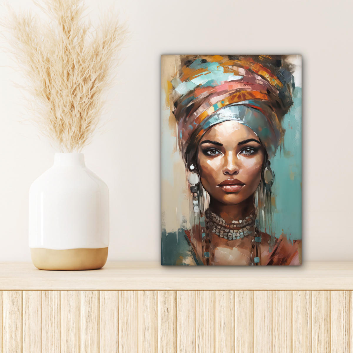 LEINWANDBILD Frau - Kunst - Schmuck - Porträt 20x30 cm - Blaugrau, Textil (20/30cm) - MuchoWow