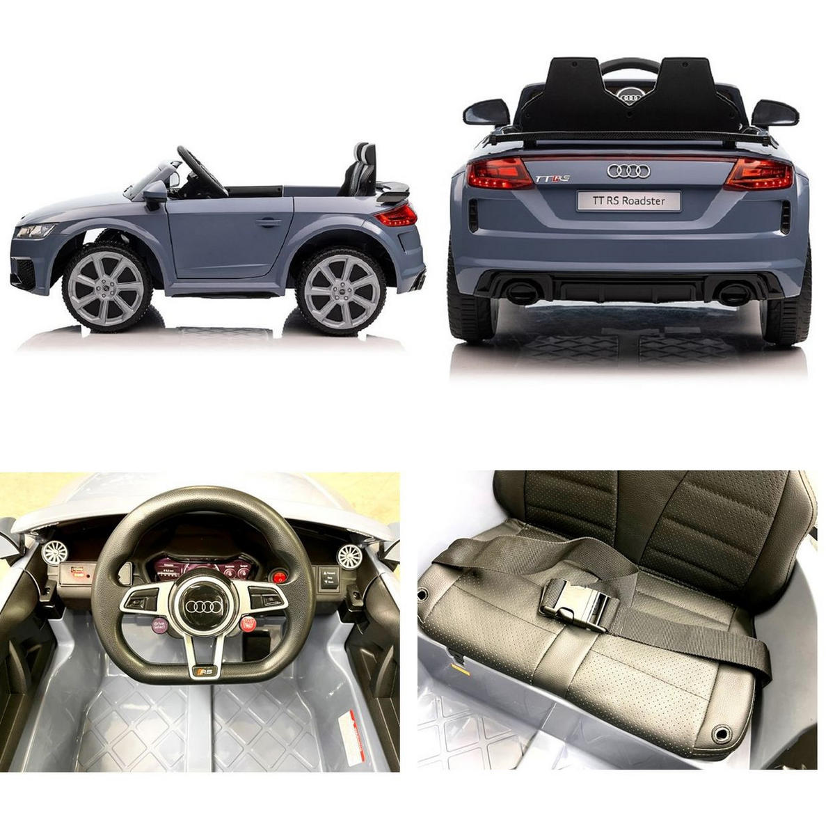 KINDER ELEKTROAUTO Audi TTRS grau-blau EVA-Reifen, Kunstledersitz, lizenziert, 12V 7Ah Akku, Softstart - Grau, Kunststoff (102/60/44cm) - Es-Toys