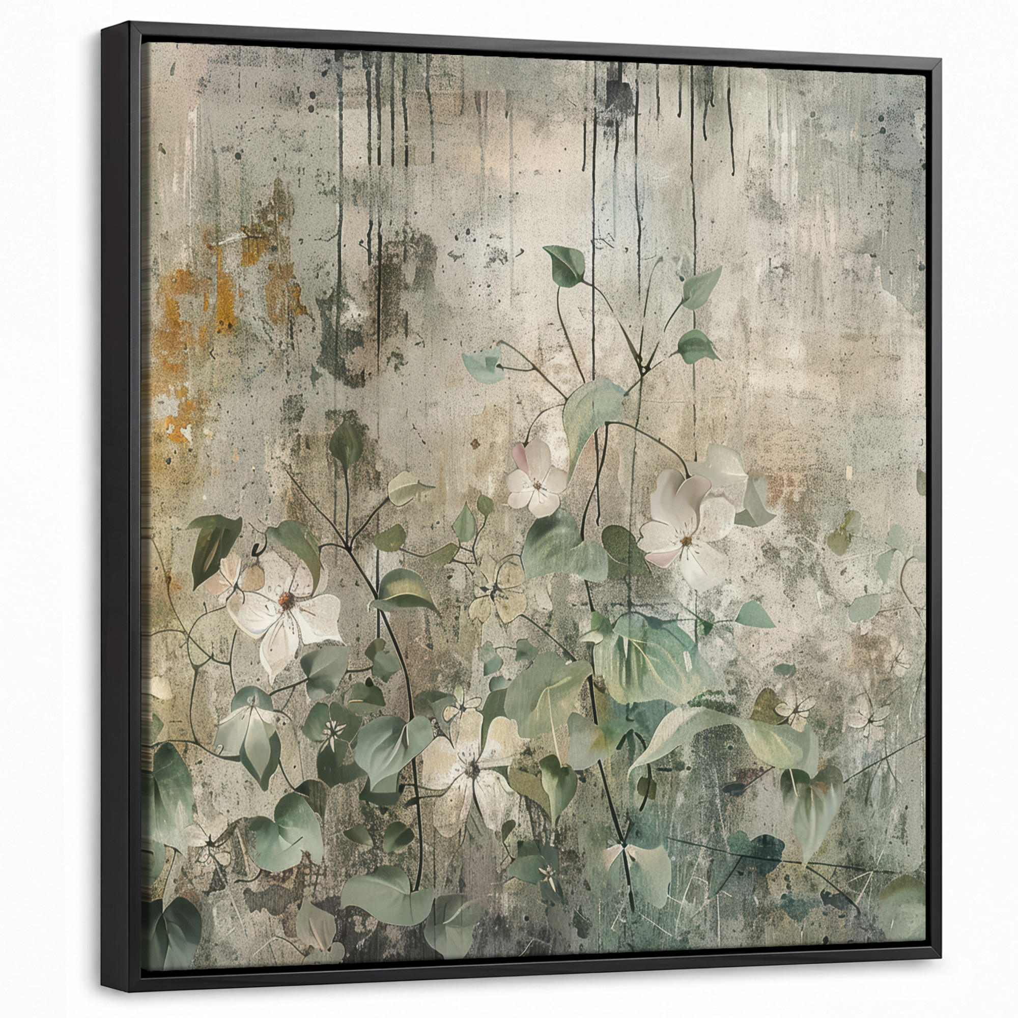 LEINWAND Bilder mit Rahmen - Blumen - Blätter - Abstrakt - Modern - 50x50 - Grau, Textil (50/50cm) - MuchoWow