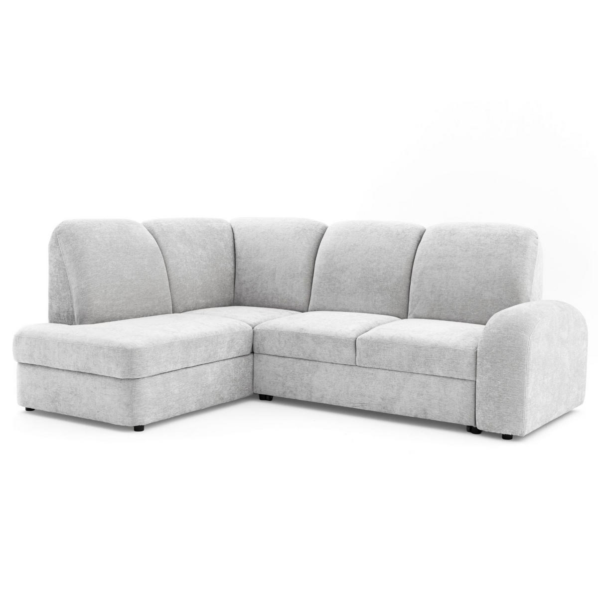 ECKSOFA VIBE L Links mit Schlaffunktion 129x205 Chenille Hellgrau - Hellgrau/Schwarz, Holz/Kunststoff (186/250cm) - Muffo