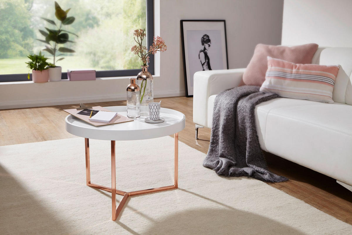 SOFATISCH LIA Rund mit Metallgestell, abnehmbares Tablett und Anti-Rutsch-Noppen, Bronze 58 x 58 x 42 cm - Bronzefarben, Holz/Metall (58/58/42cm) - KADIMA DESIGN