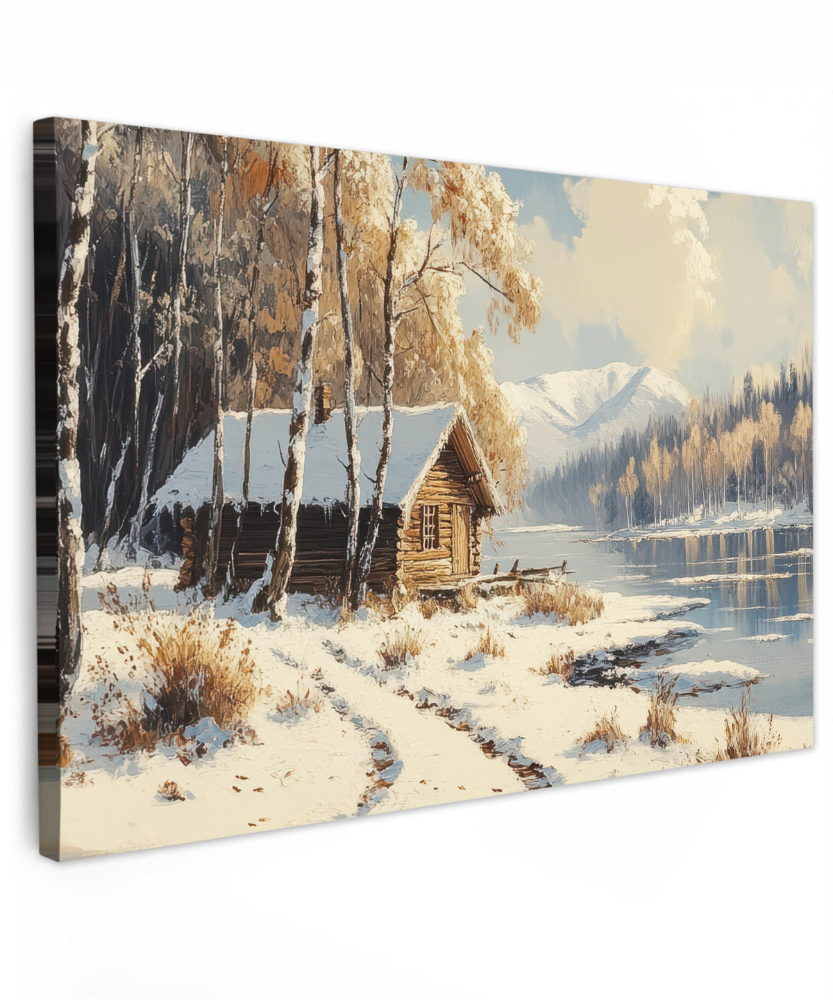 LEINWANDBILD Winter - Schnee - Zuhause - Natur Wohnzimmer Groß 120x80 cm - Hellbraun, Textil (120/80cm) - MuchoWow