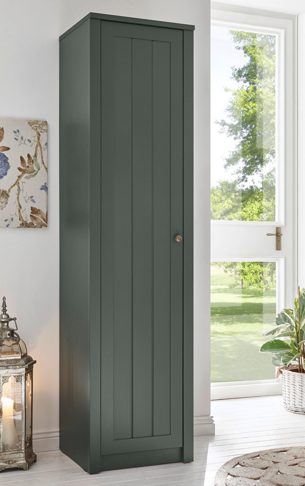 SCHUHSCHRANK grün, Landhausstil, Mehrzweckschrank 50 x 197 cm - Dunkelgrün/Goldfarben, Holzwerkstoff/Metall (50/197/43cm) - Furn.Design