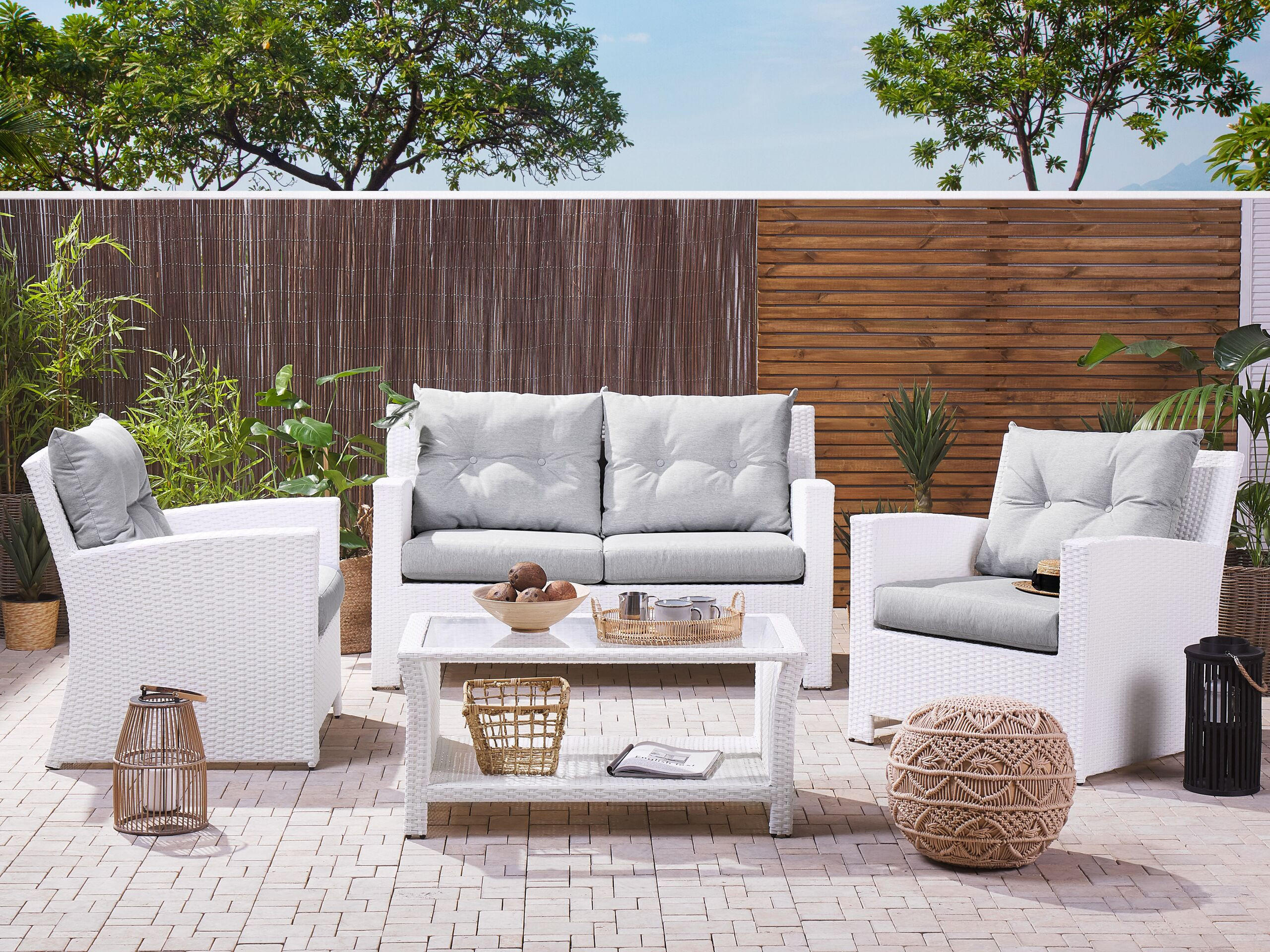 LOUNGE-SET 4-sitzer Rattan Weiß Marino - Weiß, Kunststoff - Beliani