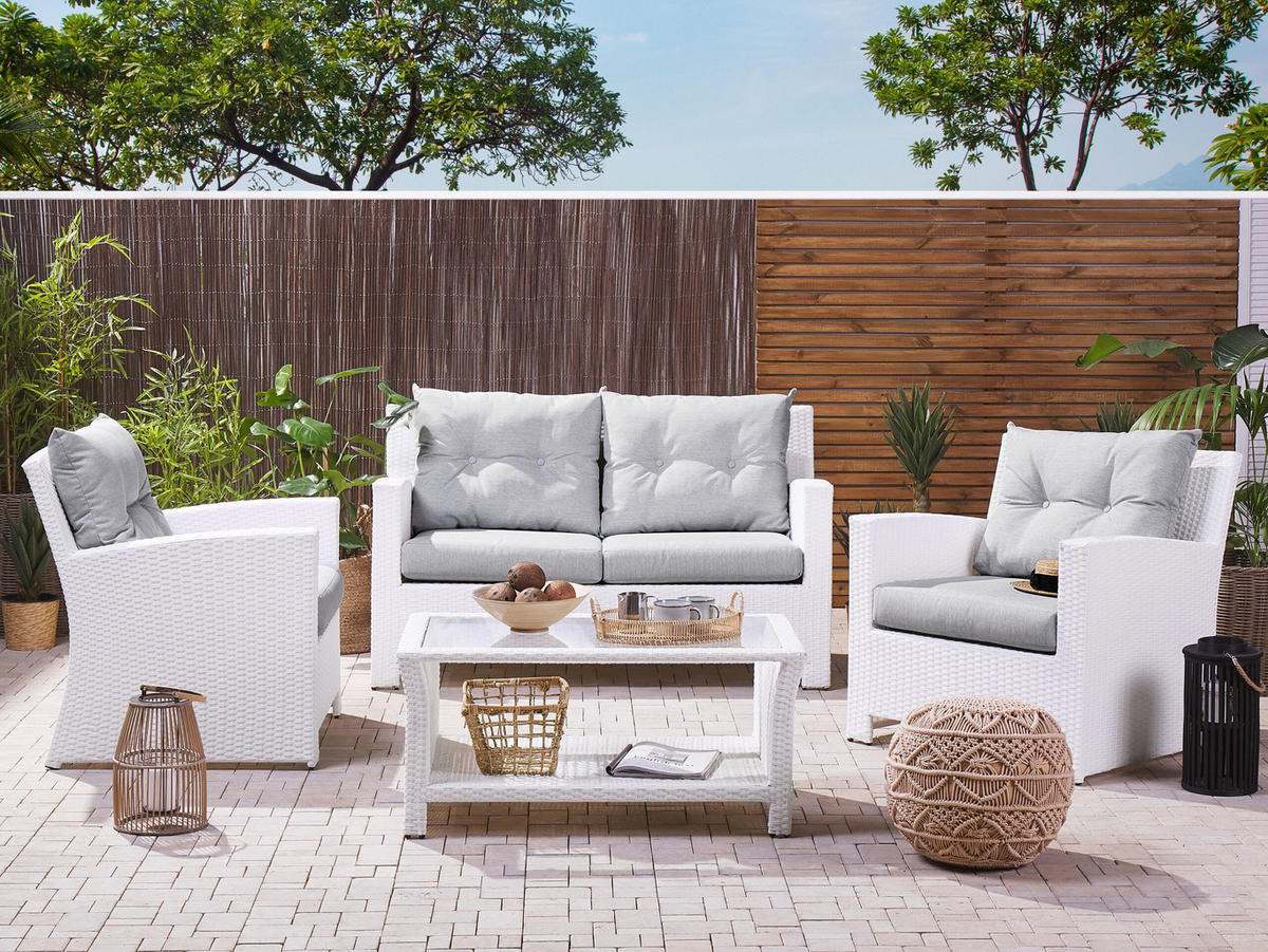 LOUNGE-SET 4-sitzer Rattan Weiß Marino - Weiß, Kunststoff - Beliani