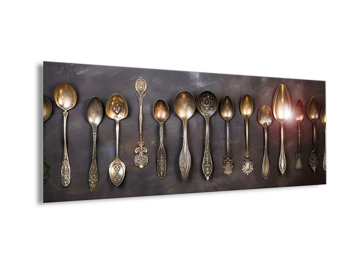 GLASBILD 80x30 cm Küche Löffel Vintage - Silberfarben, Glas (80/30cm) - artissimo