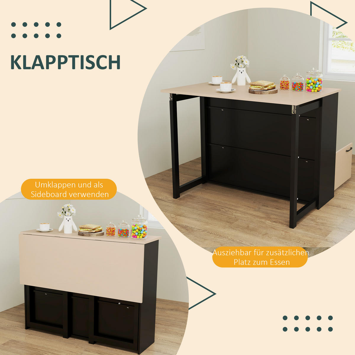 BARTISCH-SET DE-39279 klappbarer Tisch mit 2 Hockern Schwarz - Schwarz, Holzwerkstoff (116/89.5/70cm) - ComfortXL