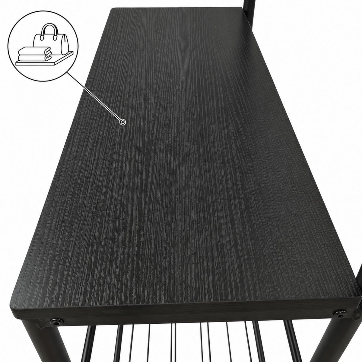 KLEIDERSTÄNDER MDF Metall Schwarz mit Sitzbank Haken und Schuhablagen 70x32x175 cm - Schwarz, Holzwerkstoff/Metall (70/175/32cm) - Begryf