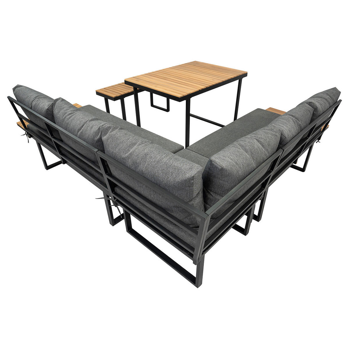 LOUNGESET - 3-teilig - Eisen / Webstoff - Dunkelgrau - Schwarz/Grau, Holz/Metall - home24