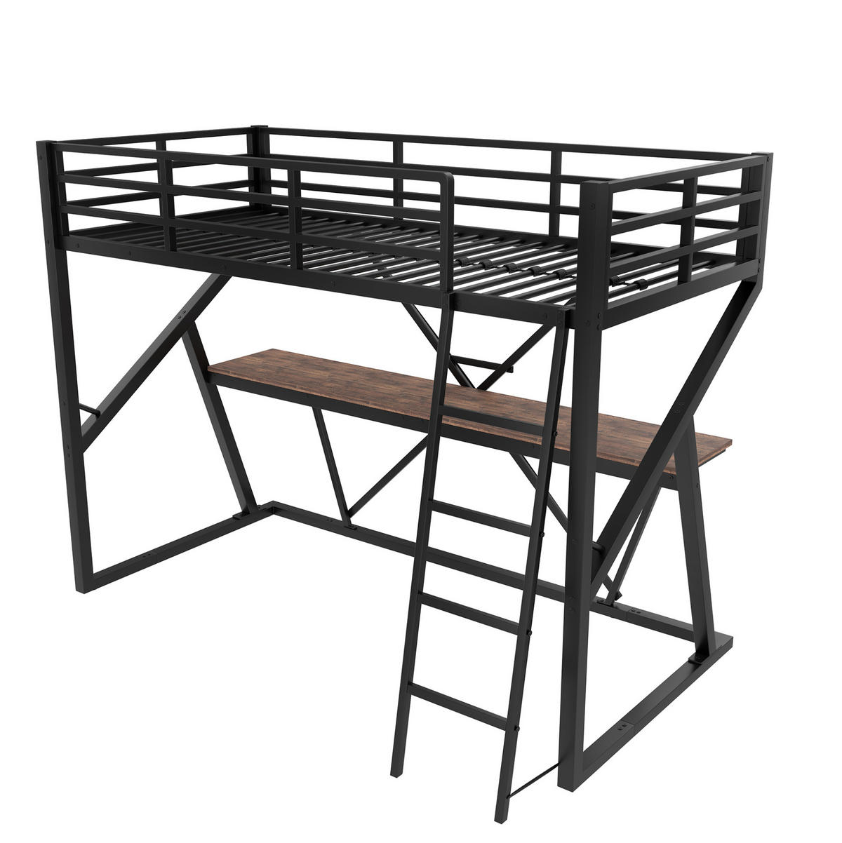 HOCHBETT 90/200 cm Schwarz mit LED-Beleuchtung und Schreibtisch aus Metall - Schwarz, Metall (90/200cm) - OKWISH