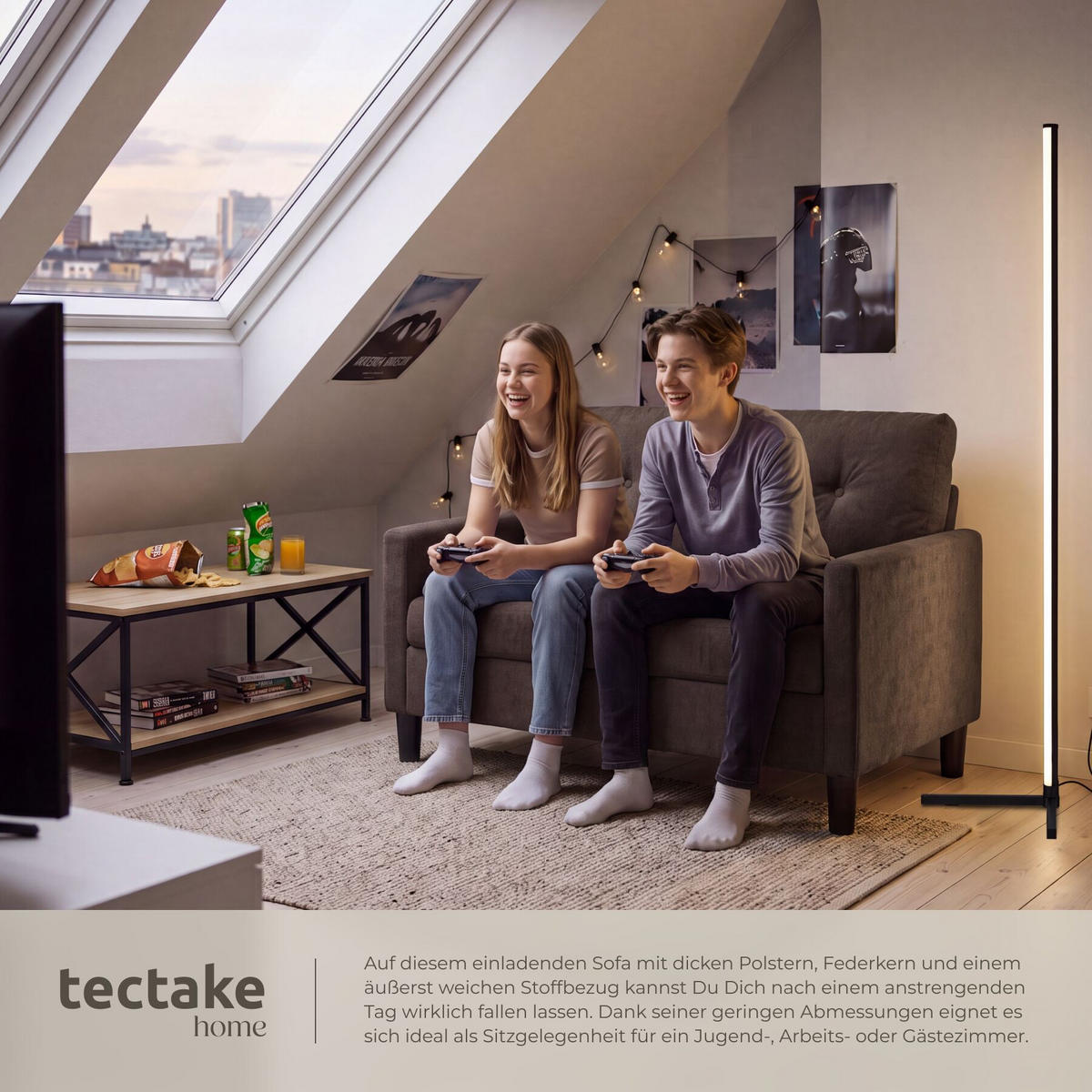 SOFA Viborg, 121,5 x 77 x 91 cm, grau - Braun/Grau, Kunststoff/Textil (121.5/91/77cm) - tectake