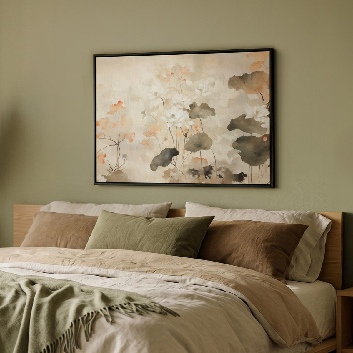 LEINWAND Bilder mit Rahmen - Blumen - Japandi - Wabi sabi - 80x60 - Sandfarben, Textil (80/60cm) - MuchoWow