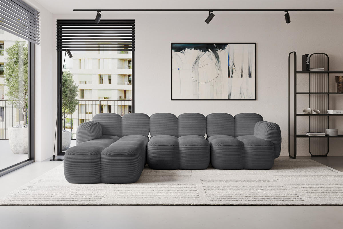 ECKSOFA modulares Sofa Links Miko-L2 302x205x75 Dunkelgrau Cord - Graphitfarben/Schwarz, Holzwerkstoff/Kunststoff (302/205cm) - ALTDECOR