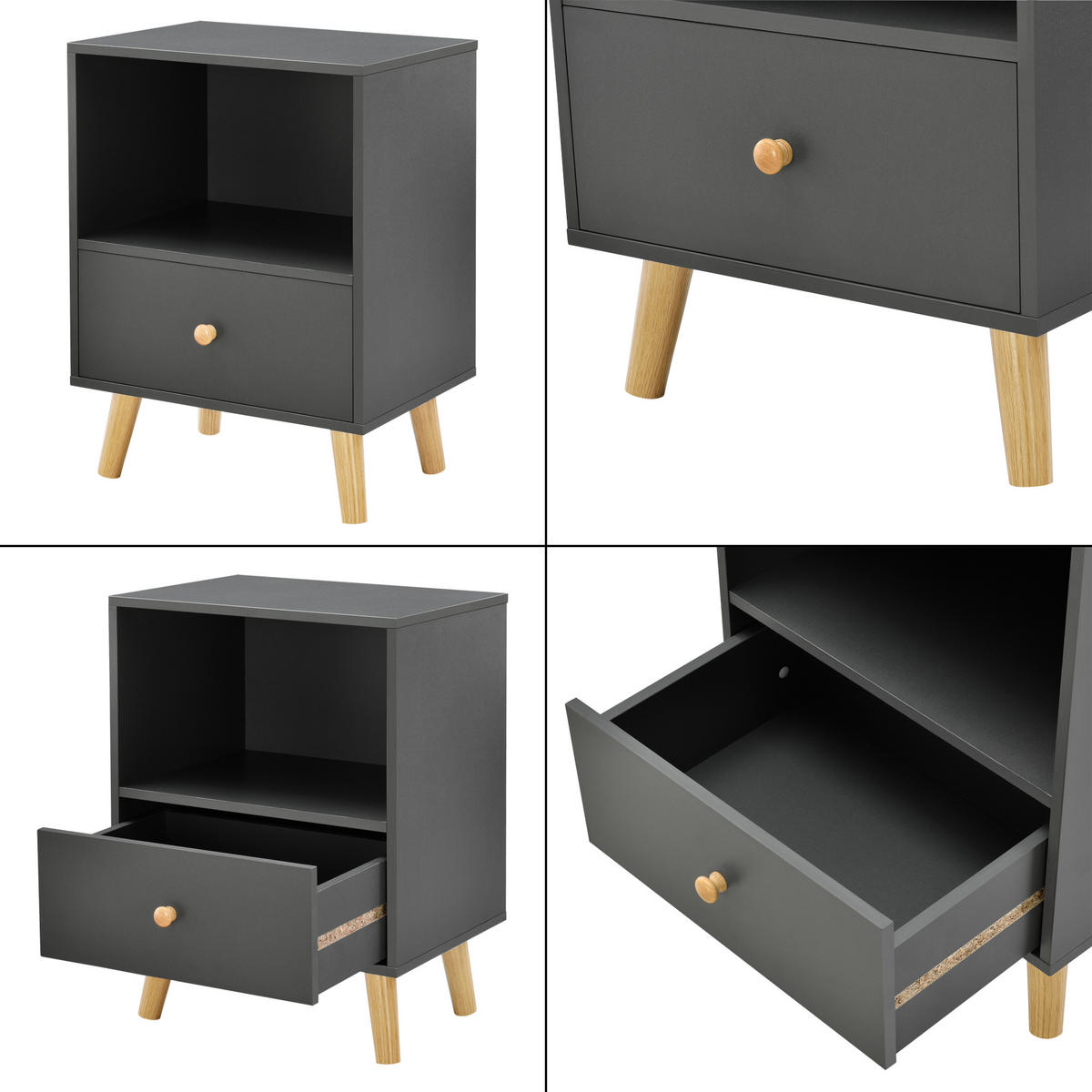 BEISTELLTISCH Sundsvall - Dunkelgrau/Naturfarben, Holz/Holzwerkstoff (30/40/54cm) - [en.casa]