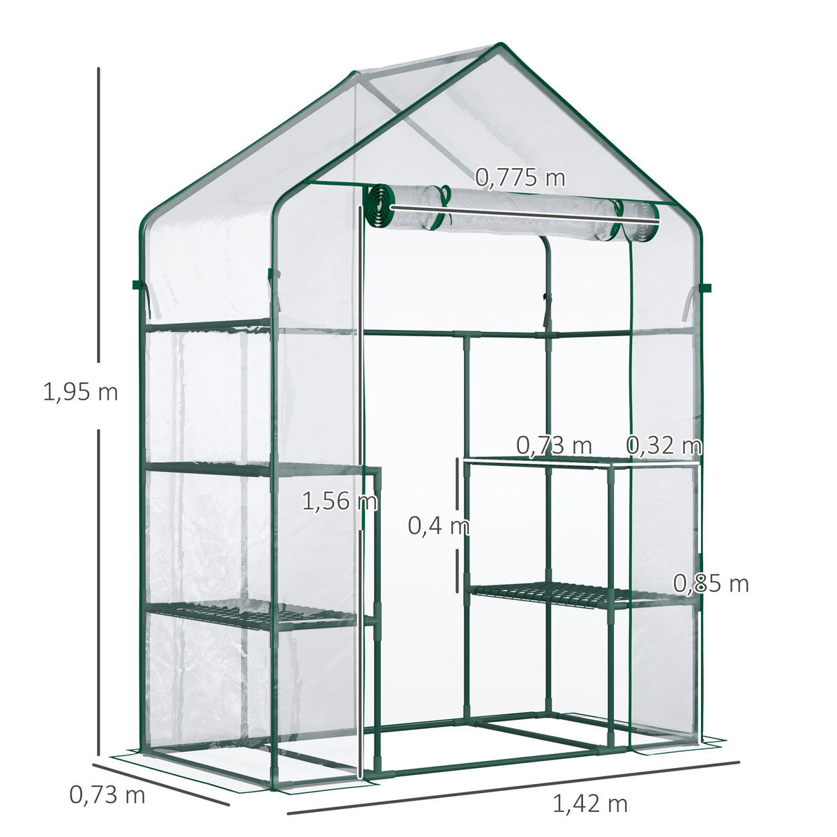 FOLIENGEWÄCHSHAUS, Transparent, Metall, PVC-Kunstoff - Transparent, Kunststoff (73/195/142cm) - Outsunny